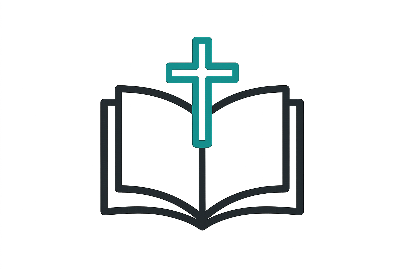 an icon of an open book with a cross. make sure the background is transparent. the color scheme is black and hex code #12A9A1.