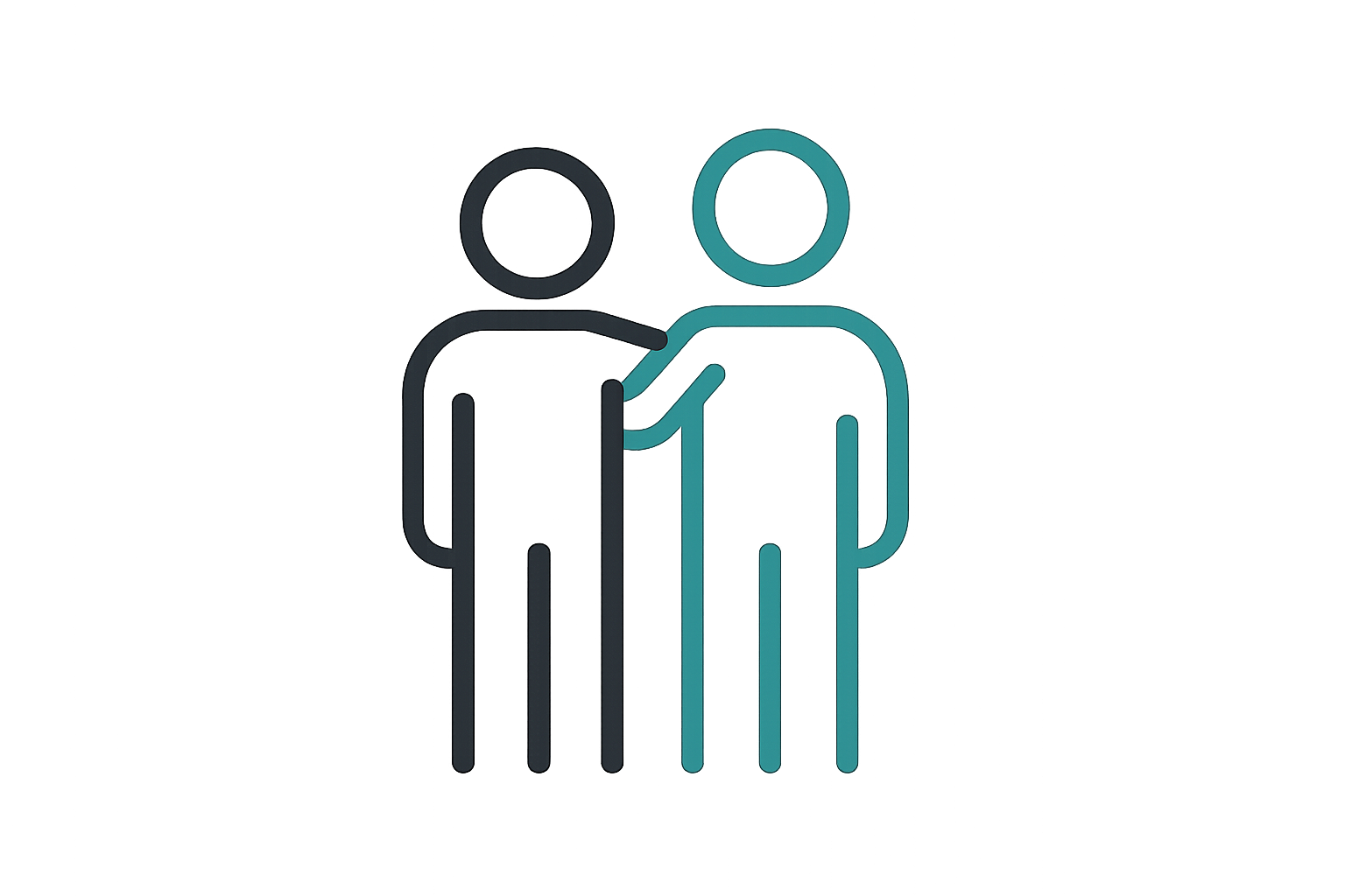 keep the image the same except the person on the left should only have a black outline—not a black fill.