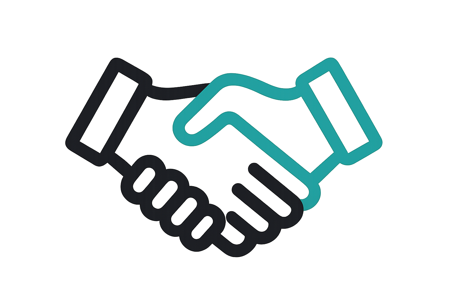 make an icon of a handshake OR something to denote community and support. background is transparent. use the colors black and hex code #12A9A1.