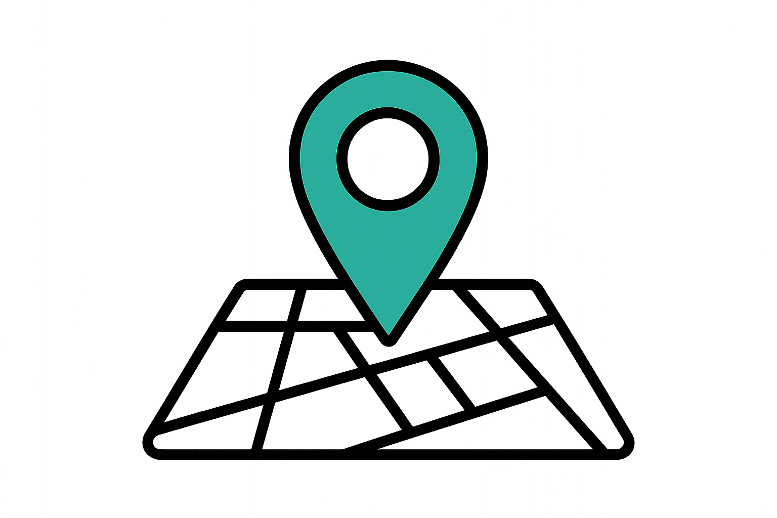 make an icon of a location pin on a map with a transparent background. the color scheme is black and hex code #12A9A1