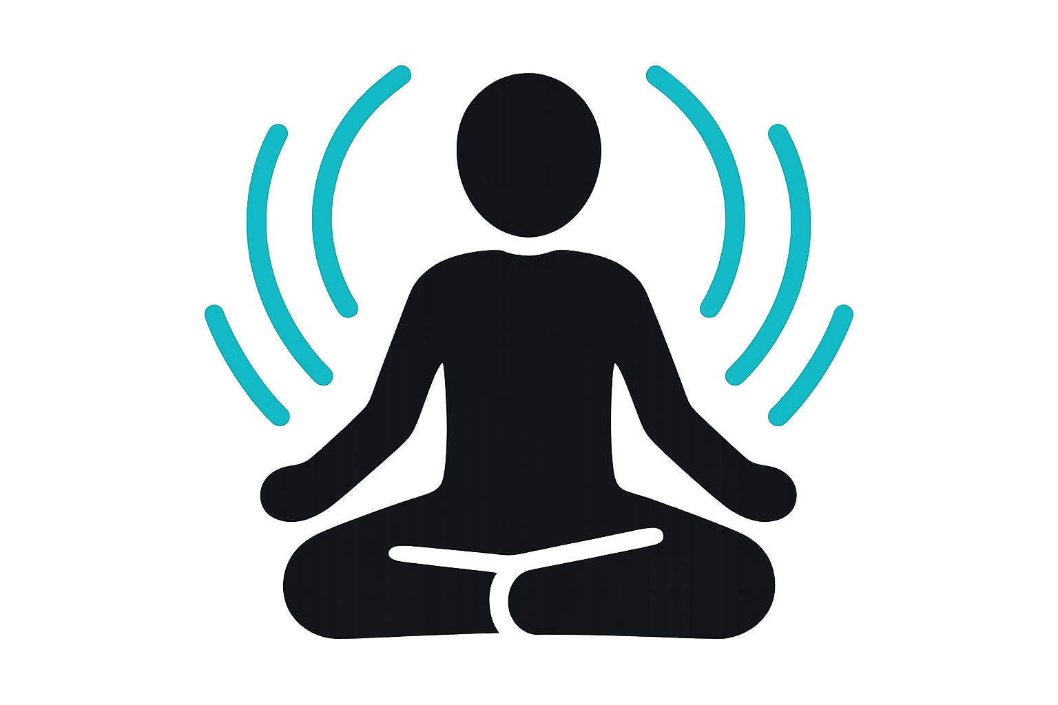 make an icon of a person meditating. the background is transparent. the color scheme is black (the person) and hex code #12A9A1 for any lines used for the icon.