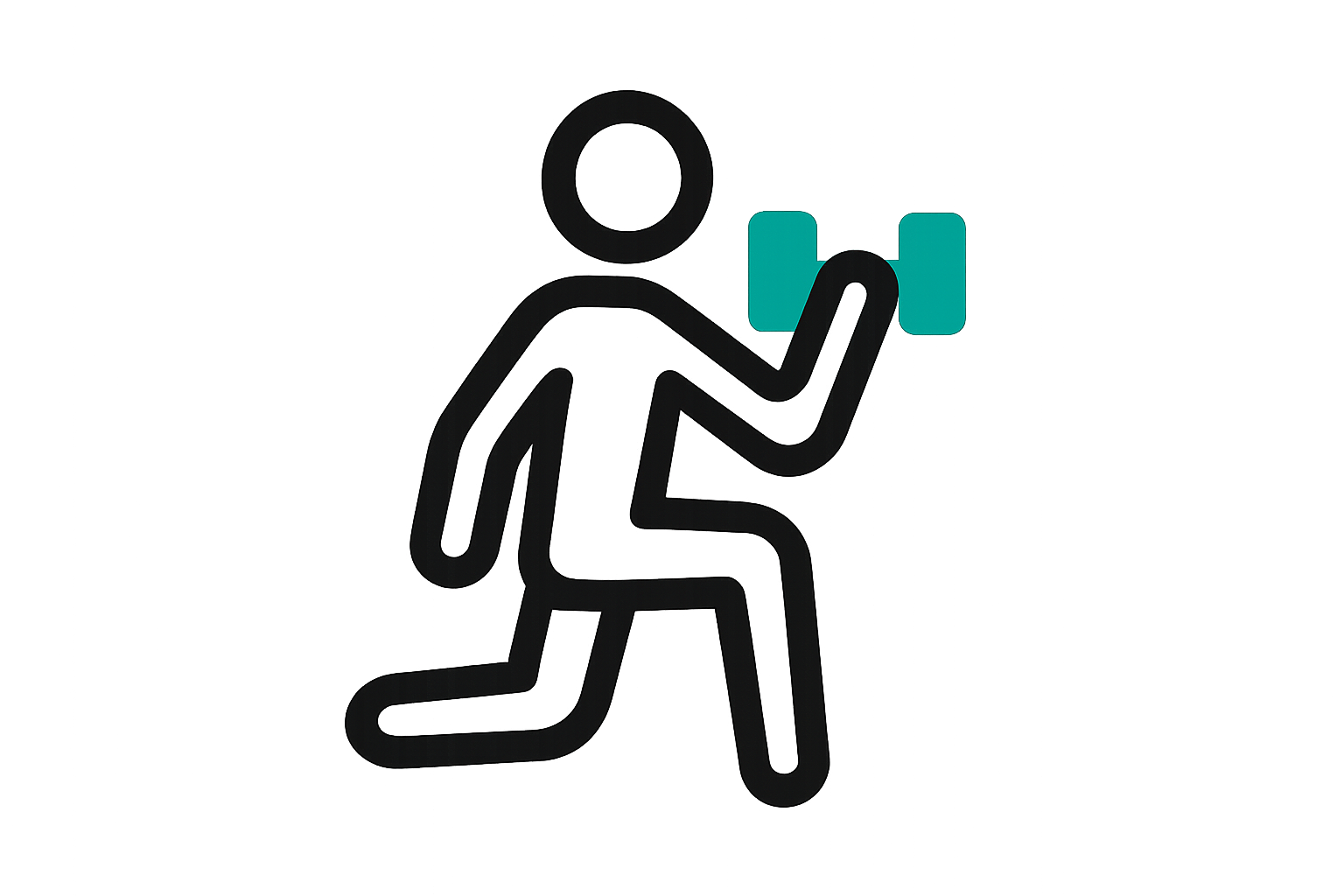 make an icon of a person working out. the background is transparent. the color scheme is black and hex code #12A9A1.