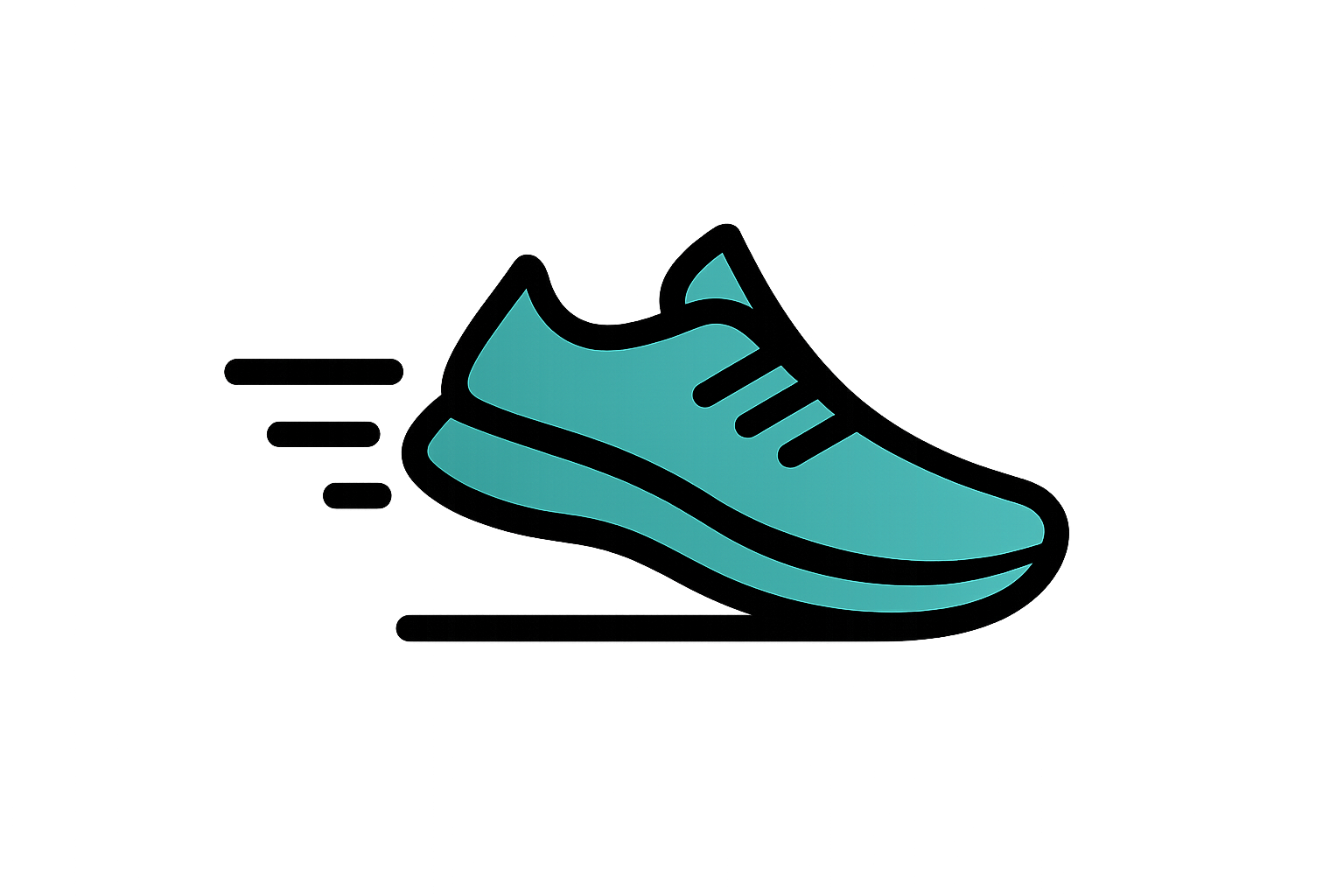 make an icon of a running shoe with a transparent background. the color scheme should be black and hex code #12A9A1.