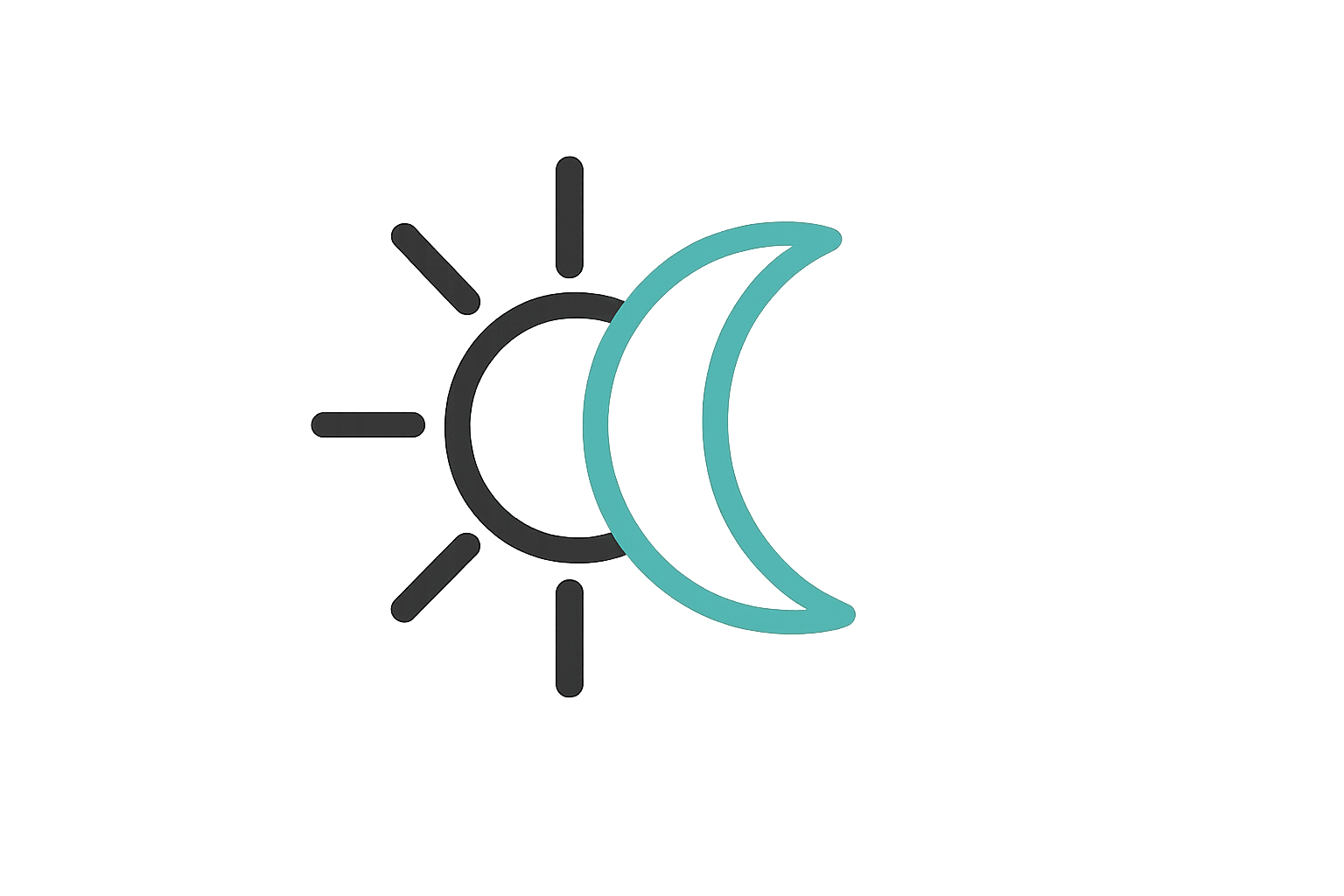 make an icon of a sun and a moon with a transparent background. the color scheme is black and hex code #12A9A1
