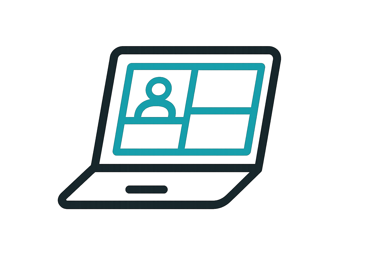make an icon of a zoom session on a laptop. keep the background transparent. the color scheme is black and hex code #12A9A1